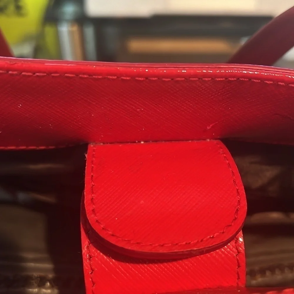 Furla Melissa Leather Tote Shoulder Bag Red White Gold